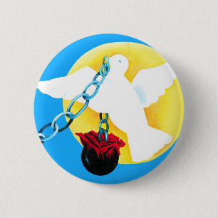 White Dove of Peace, Yellow Sun, Wall, Ball en Cha Ronde Button 5,7 Cm