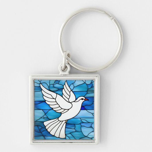 White Dove on Stained Glass Sleutelhanger (Voorkant)