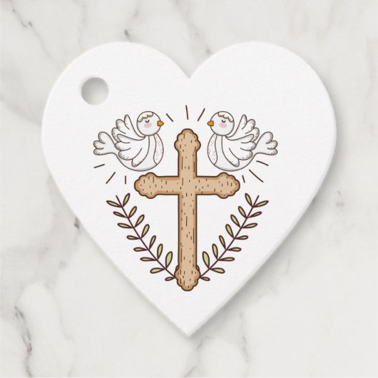 White Dove Religious Cross Baptism Christening Bedankjes Labels (Voorkant)