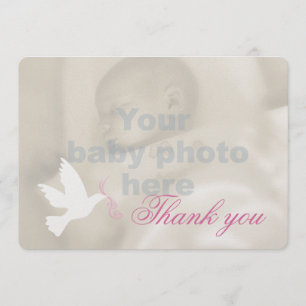 White dove roze meiden baptisme foto bedankt! bedankkaart