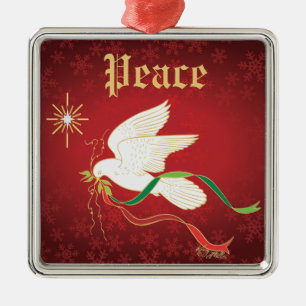 White Dove Spreiding Peace Metalen Ornament