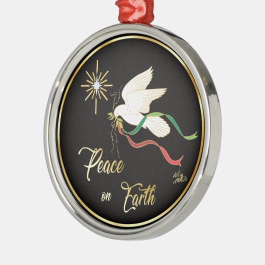 White Dove verspreidt vrede op aarde Metalen Ornament (Links)