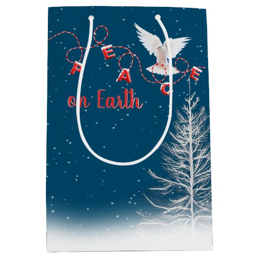 White Dove with Peace-kerstversiering Medium Cadeauzakje (Voorkant)
