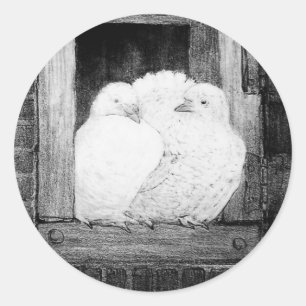 WHITE DOVES BIJ HET VENSTER zwart-wit Ronde Sticker