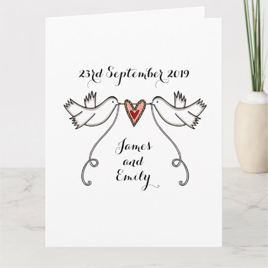 White Doves Love Heart Wedding Greetings Kaart (Voorkant)