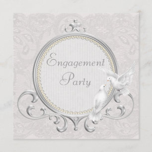 White Doves & Paisley Lace Engagement Party Kaart