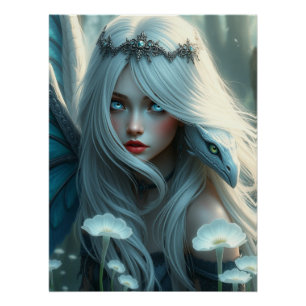 White Dragon Fairy Art Perfect Poster