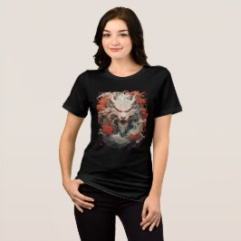 White Dragon Spirit with Crimson Peonies Tri-Blend Shirt