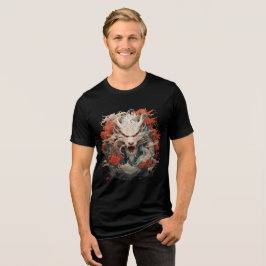 White Dragon Spirit with Crimson Peonies Tri-Blend Shirt