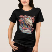 White Dragon with Blossoms Fantasy Art Tri-Blend Shirt (Voorkant)