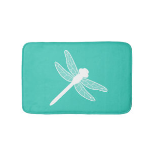 White Dragonfly Silhouette op Turquoise Badmat