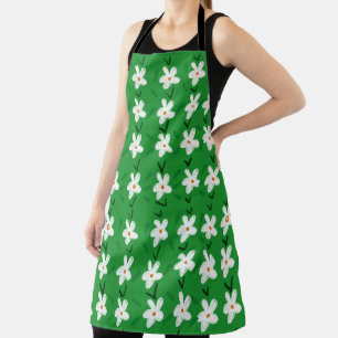 White Drawn Floral Pattern Flower Art Pattern Aest Schort