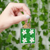 White Drawn Floral Pattern Flower Art Pattern Aest Sleutelhanger (Hand)