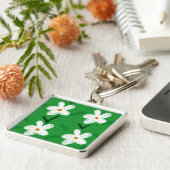 White Drawn Floral Pattern Flower Art Pattern Aest Sleutelhanger (Zijkant)