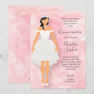 White dress on Pink Quinceanera Invitation