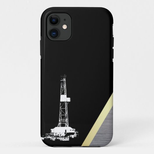 White Drilling Silhouette op zwart en metaal Case-Mate iPhone Case (Achterkant)