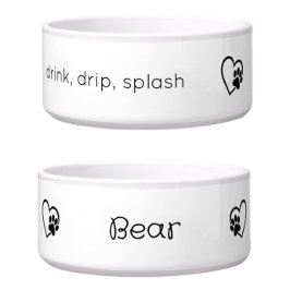 White 'drink drip splash' Dog Name Bowl Voerbakje