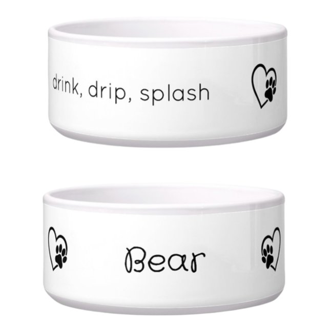 White 'drink drip splash' Dog Name Bowl Voerbakje (Creator heeft geüpload)