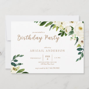 White Driving Flowers Birthday Party Invitation Kaart