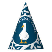 White Duck and Feathers Navy Blue Birthday Feesthoedjes (Voorkant)