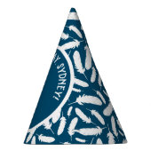 White Duck and Feathers Navy Blue Birthday Feesthoedjes (Rechts)