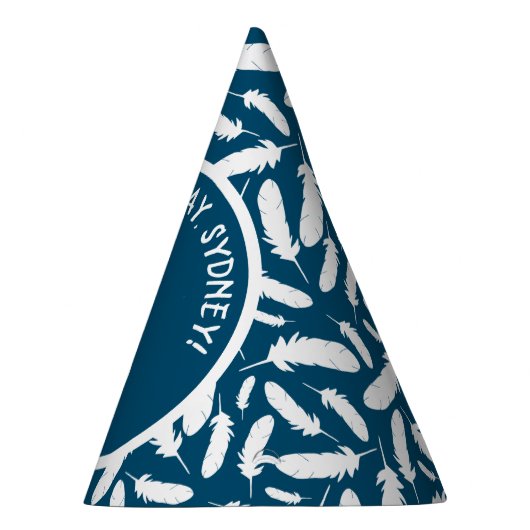 White Duck and Feathers Navy Blue Birthday Feesthoedjes (Rechts)