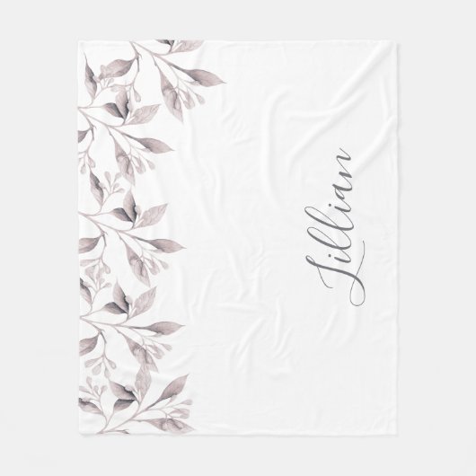 White dusty roos roze floral folia name fleece deken (Voorkant)