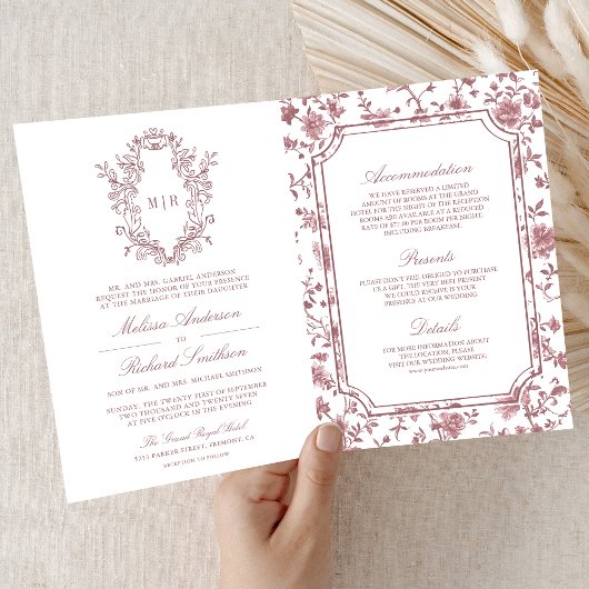 White Dusty Rose Chinoiserie Crest QR Code Wedding