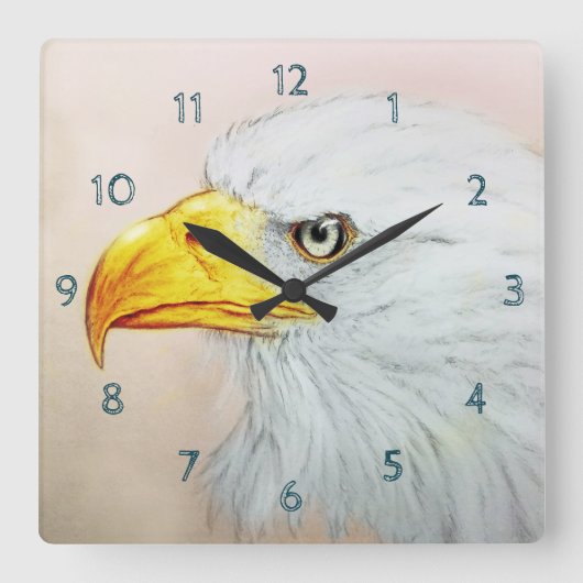 White Eagle Square Clock, Bird Realistic Sketch Vierkante Klok (Voorkant)