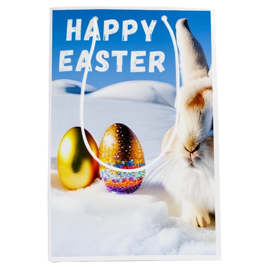 White Easter Bunny Medium Cadeauzakje (Voorkant)