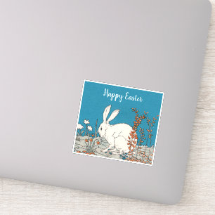 White Easter Rabbit Sitting in Oranje White Flower Sticker