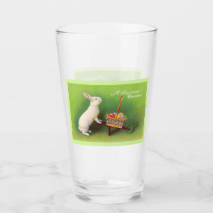 White Easter Rabbit Wheelbarrow Egg on Green Glas
