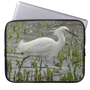 White Egret Photo Green Water Planten Lake Bird Laptop Sleeve