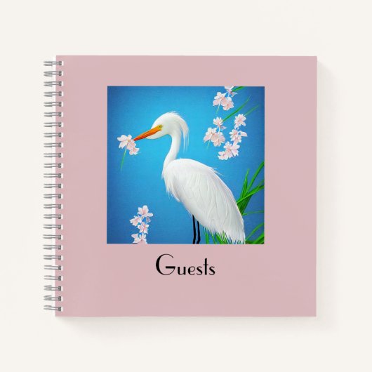 White Egret with Sakura Cherry Trees Guests Notitieboek (Voorkant)