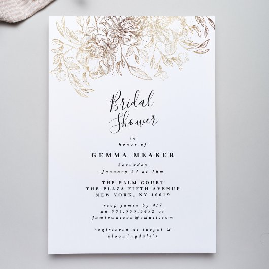 White Elegant Botanical Bridal Shower Invitation