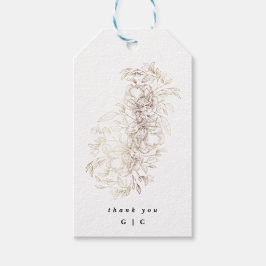 White Elegant Drawn Botanical Monogram Weddenschap Cadeaulabel (Voorkant)
