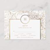 White Elegant Gold Monogram Wreath Wedding RSVP Ca (Voorkant)