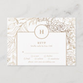 White Elegant Gold Monogram Wreath Wedding RSVP Kaartje (Voorkant)
