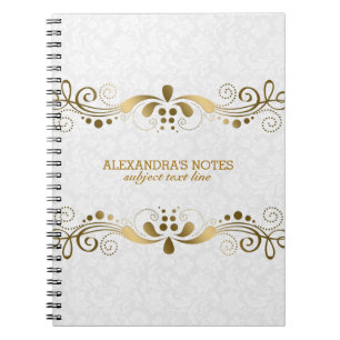 White & Elegant Gold Tones Floral Lijst 2 Notitieboek