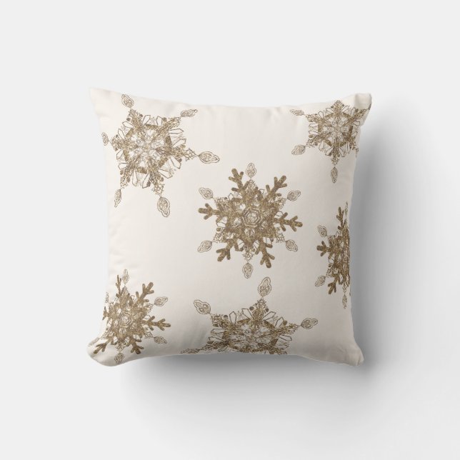 White Elegant Golden Snow Flakes Kussen (Voorkant)