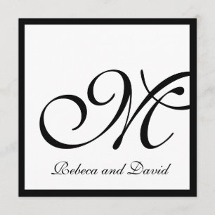 White Elegant Monogram Wedding Invites Kaart