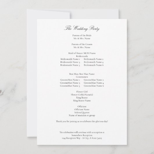 White Elegant Wedding Ceremony Programme (Dos)