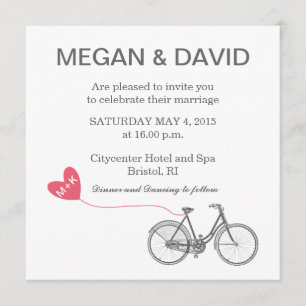 White Elegant Wedding Invitation - Bike and hart Kaart