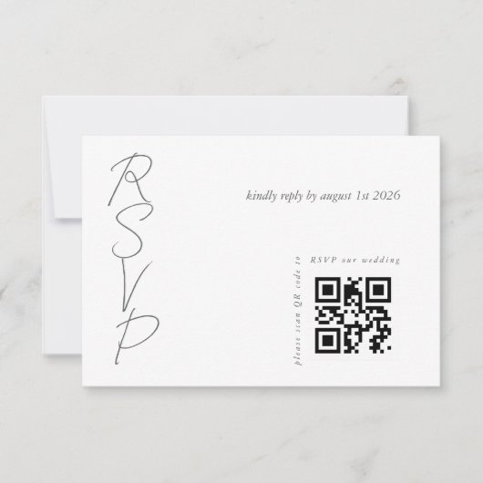 White Elegant Wedding QR-code RSVP Kaartje (Voorkant)