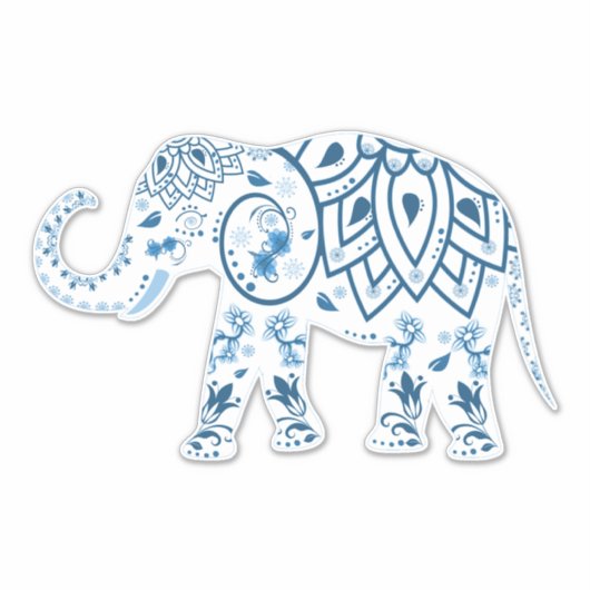 White Elephant Blue Boho Sticker (Voorkant)
