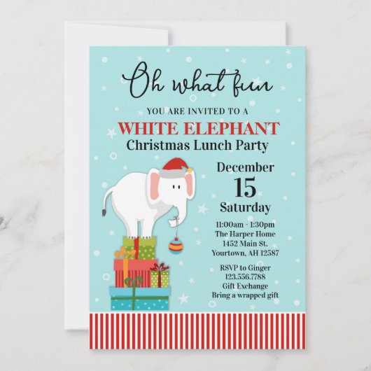 White Elephant Cadeau Échange Invitation de vacanc (Devant)