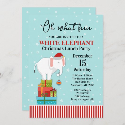 White Elephant Cadeau Échange Invitation de vacanc (Devant / Derrière)