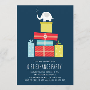 White elephant gift exchange Party Invite_Midnight Kaart