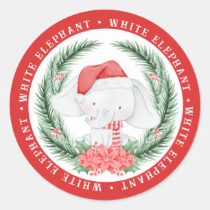White Elephant Kerstmis Ronde Sticker