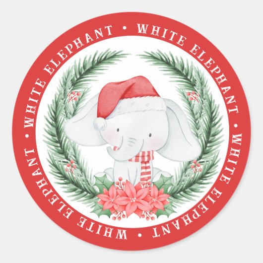 White Elephant Kerstmis Ronde Sticker (Voorkant)